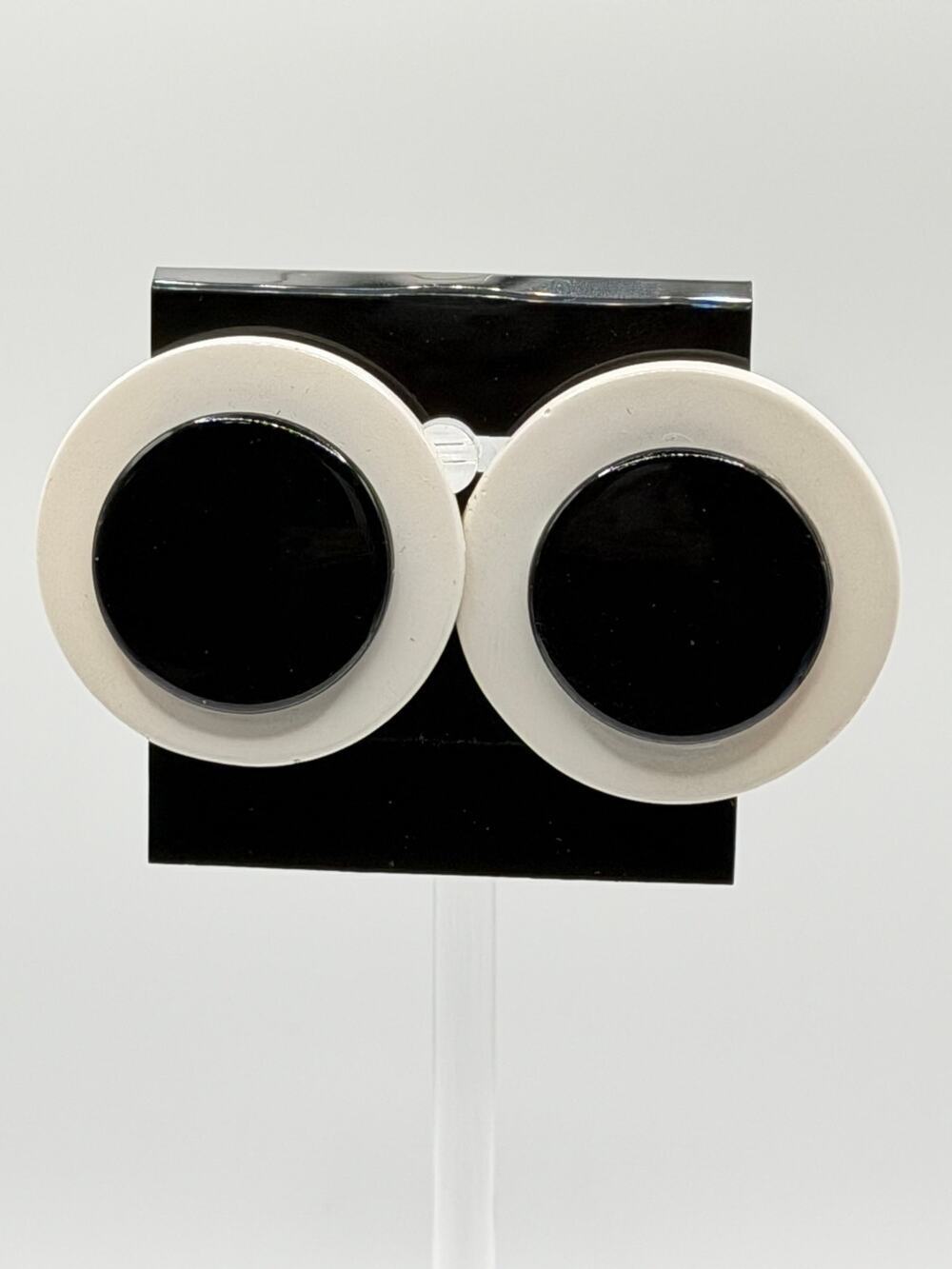 Retro Mod Black & Ivory Oversized Resin Disc Statement Earrings